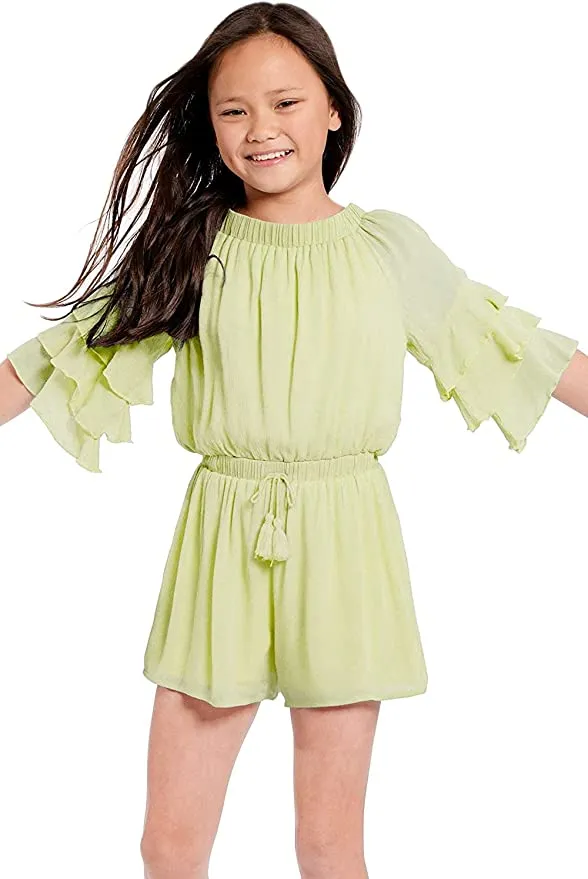 Big Girls Ruffle Sleeve Sage Green Romper