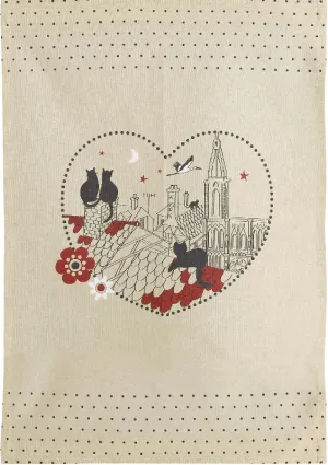 Black Cats in a Heart Tea Towel