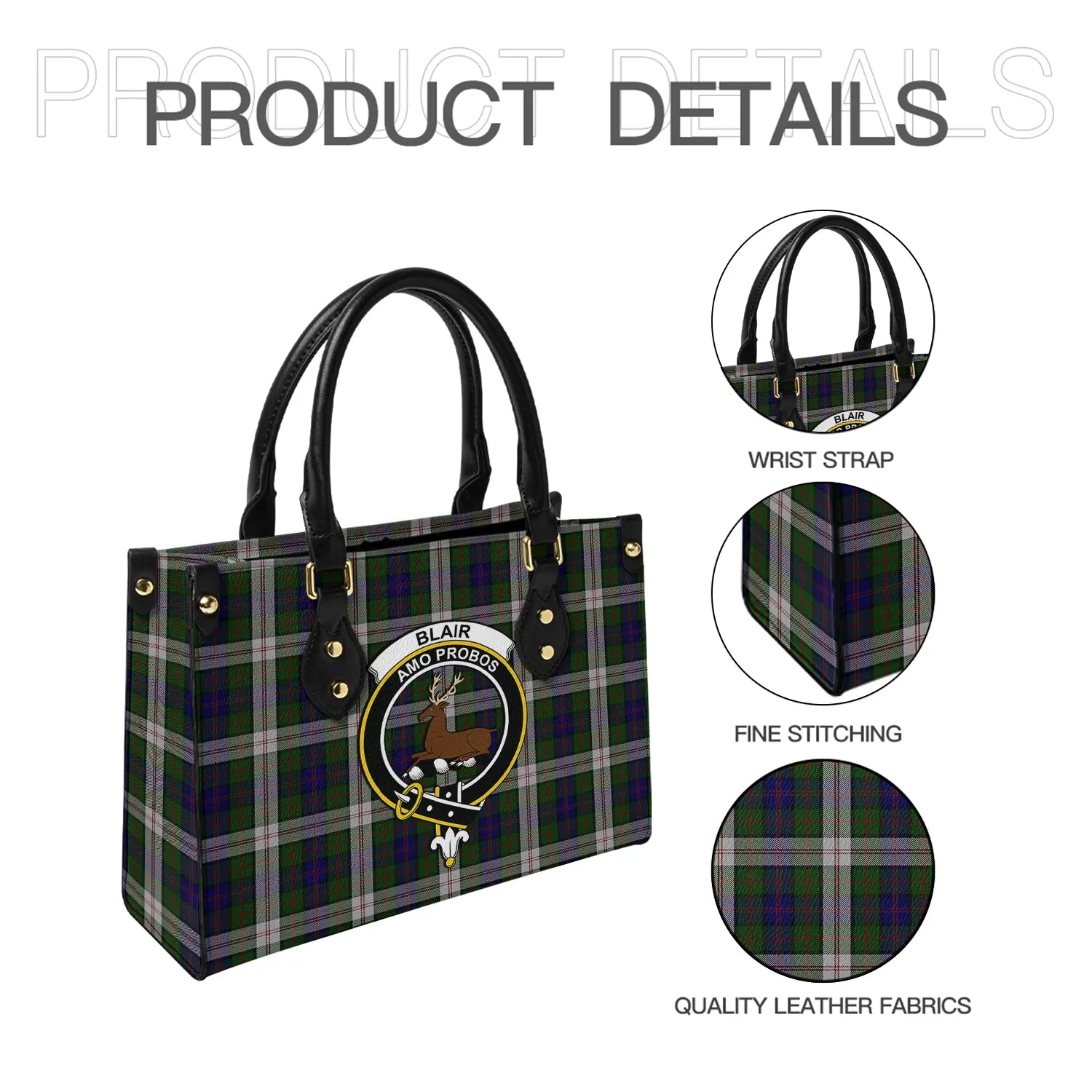 Blair Dress Tartan Leather Bag with Family Crest