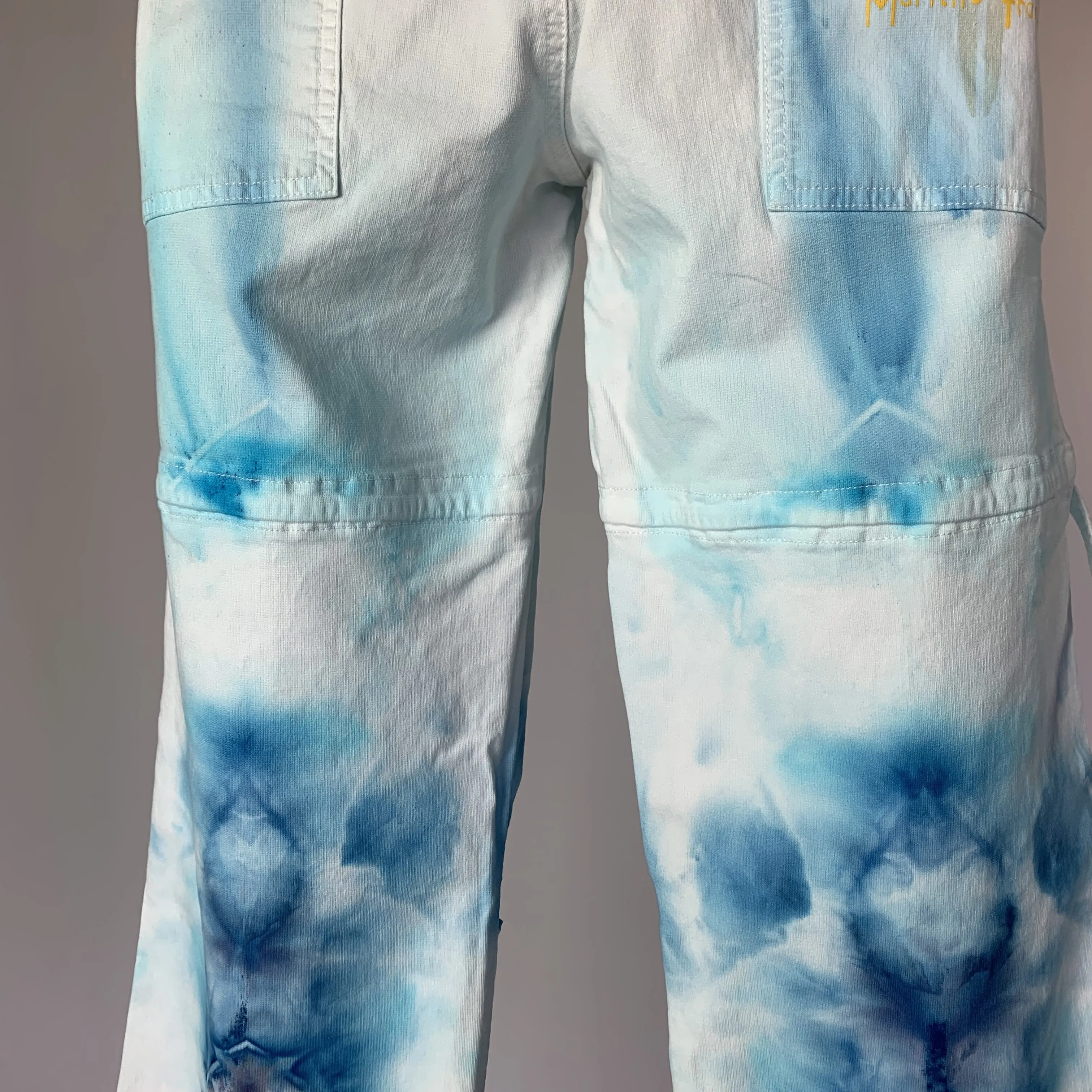 Blue and Purple Fractal Flow | French designer cargo pants | 33” waist