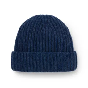 Blue Melange Ribbed Cashmere Beanie