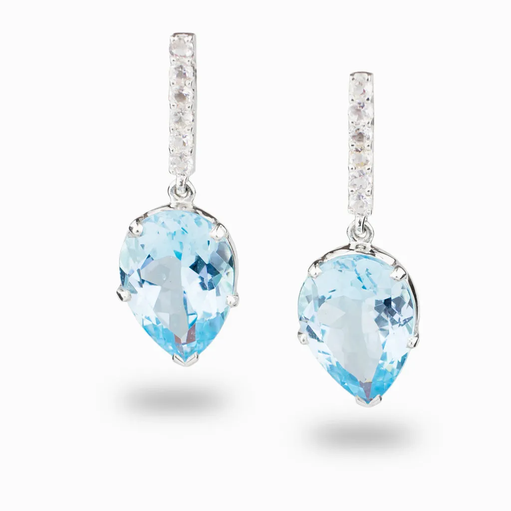 Blue Topaz & White Topaz Drop Earrings