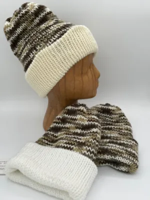 Brown, Tan, and White Youth L Acrylic Reversible Knit Beanie