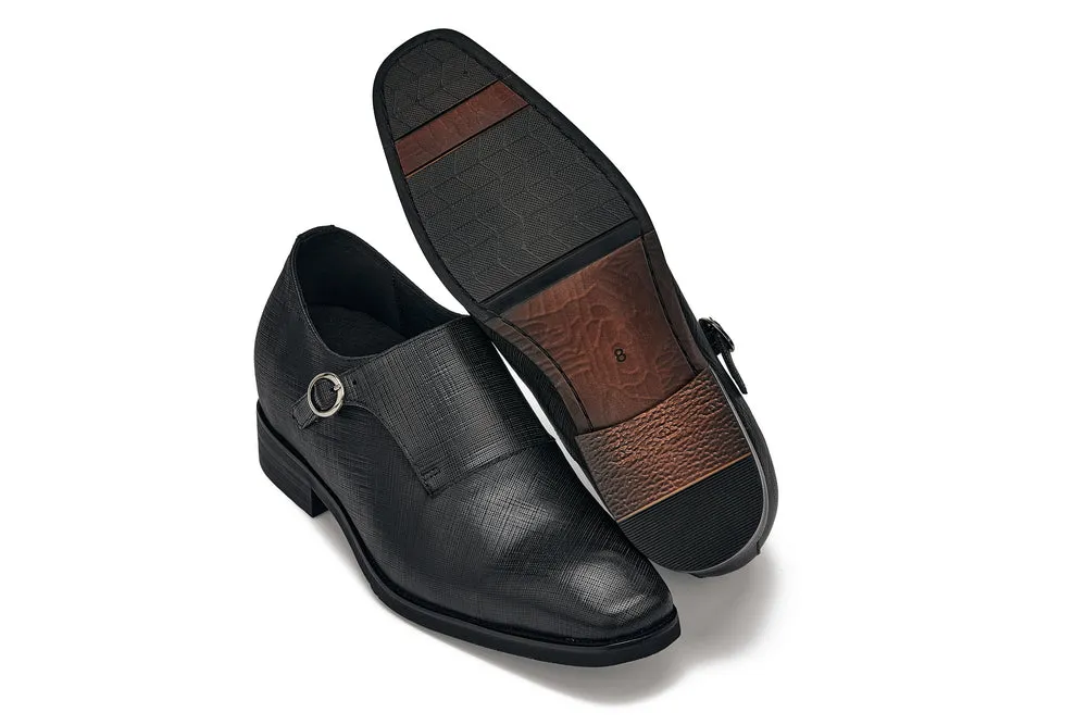 CALTO - Y1180 - 3.2 Inches Taller (Black) - Lightweight Monk Strap Slip-On Dress Shoes