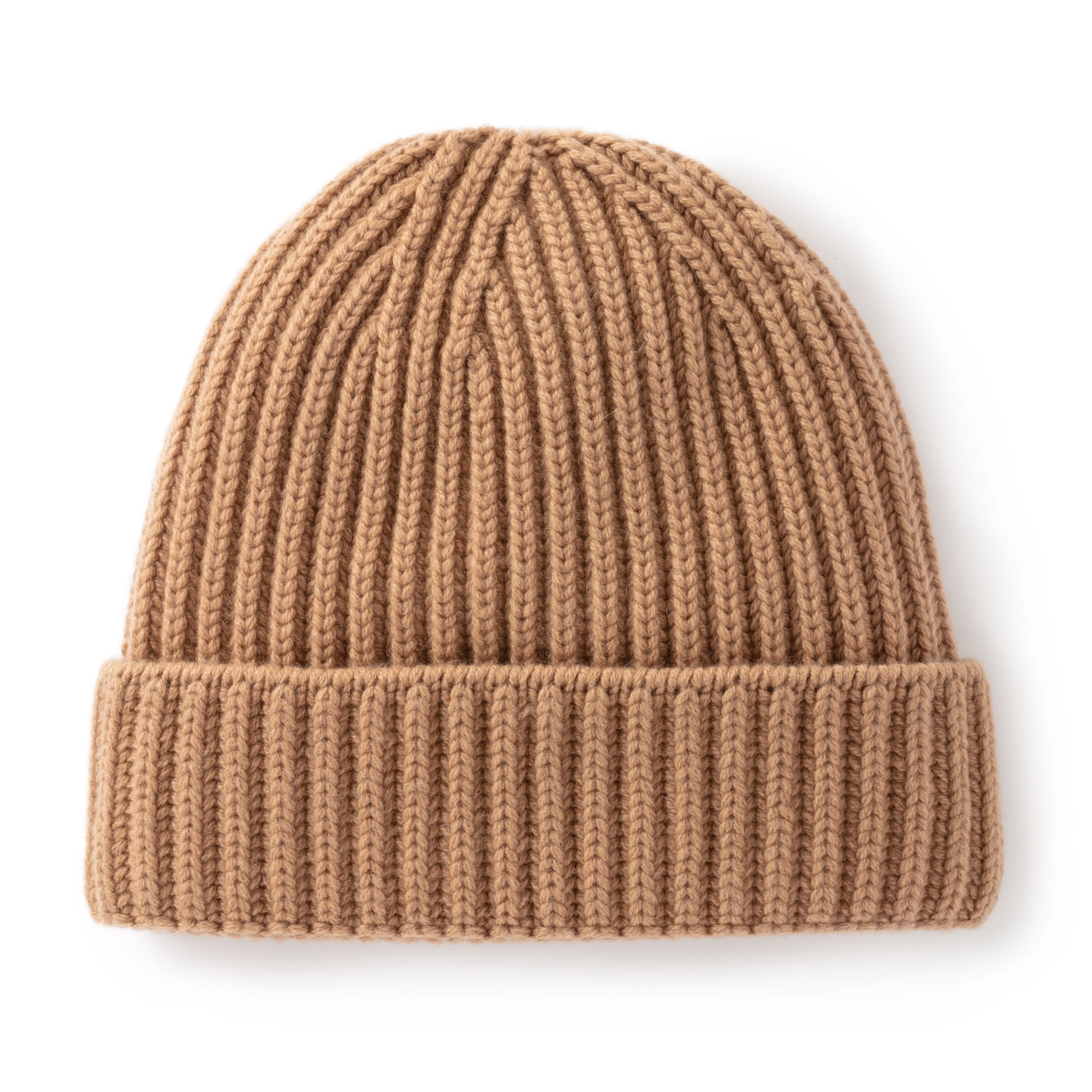 Camel Ribbed Cashmere Beanie