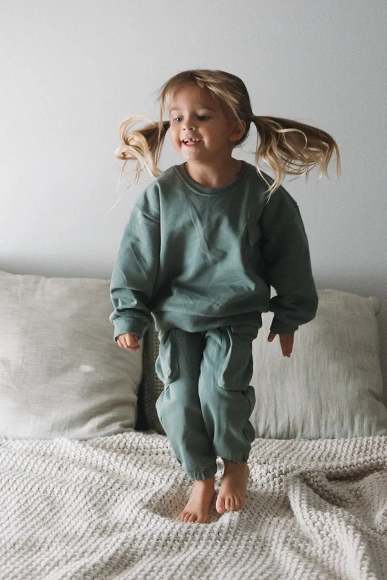 Cargo Sweatshirt Set in Green