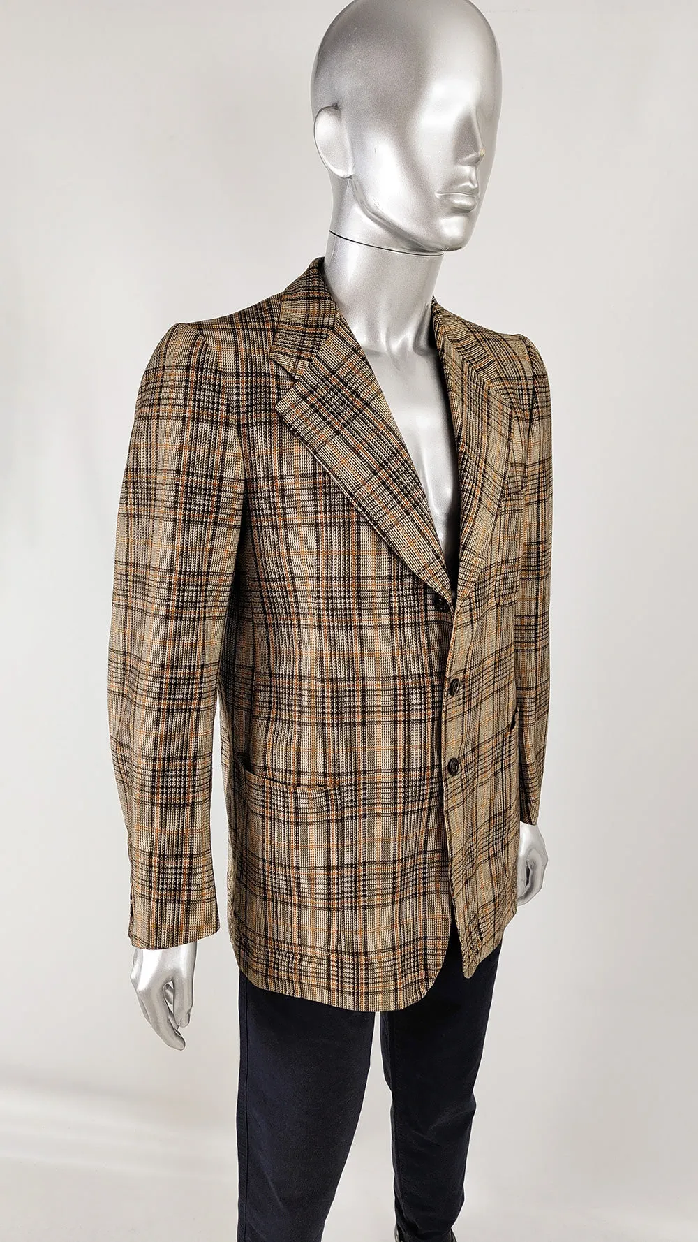 Carlton Club Vintage 70s Mens Checked Blazer Jacket, 1970s