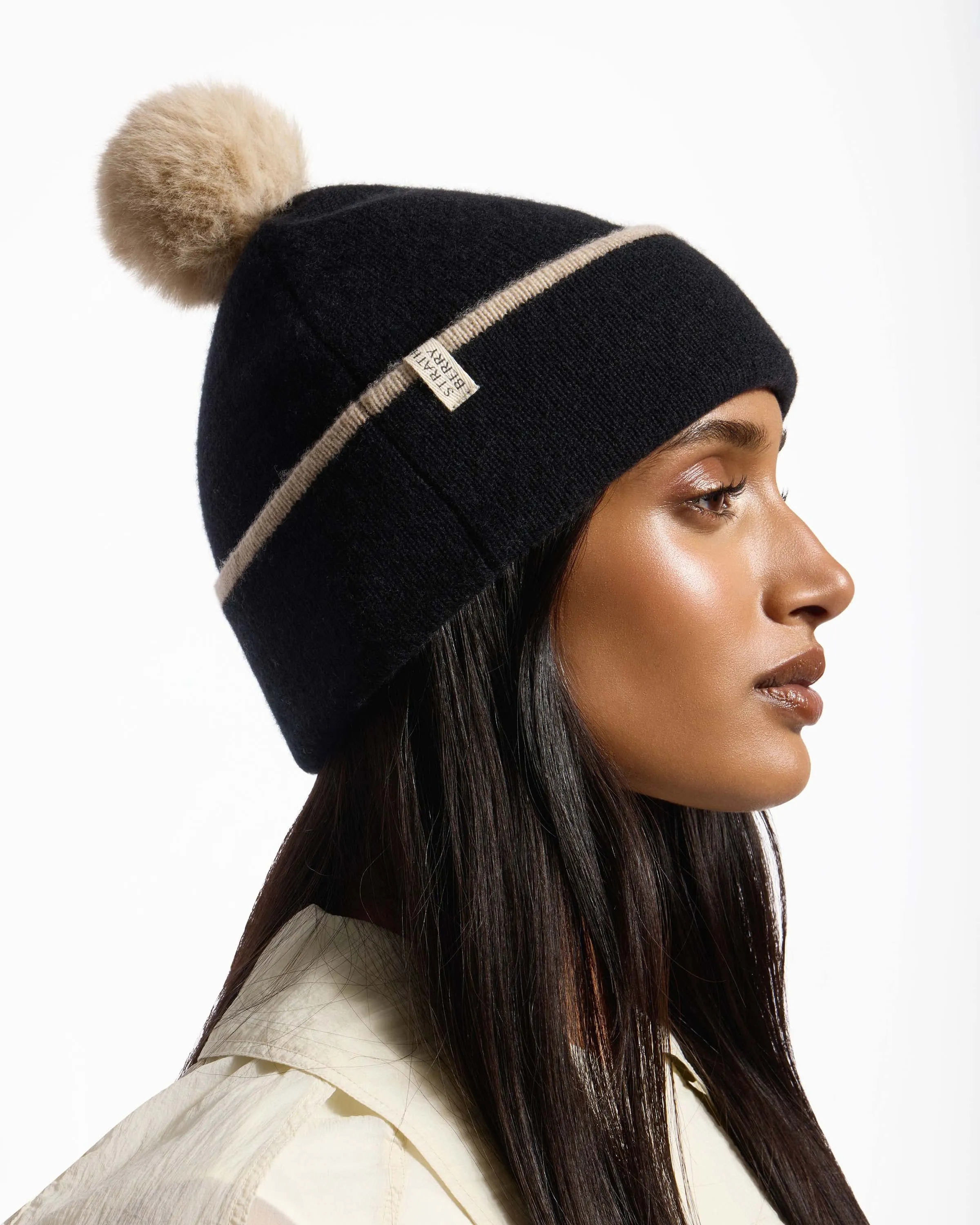 Cashmere Blend Beanie with Pom Pom