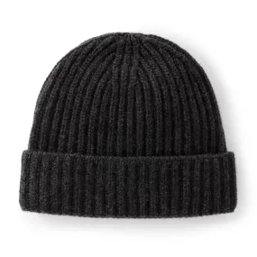 Charcoal Ribbed Cashmere Beanie