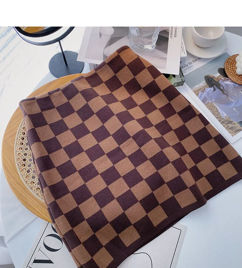 Chessboard Plaid Vintage knit bag hip slim skirt  5277