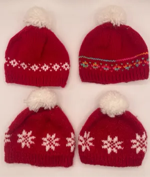 Child M/L Red Acrylic Fair Isle Knit Beanie with Pom Pom