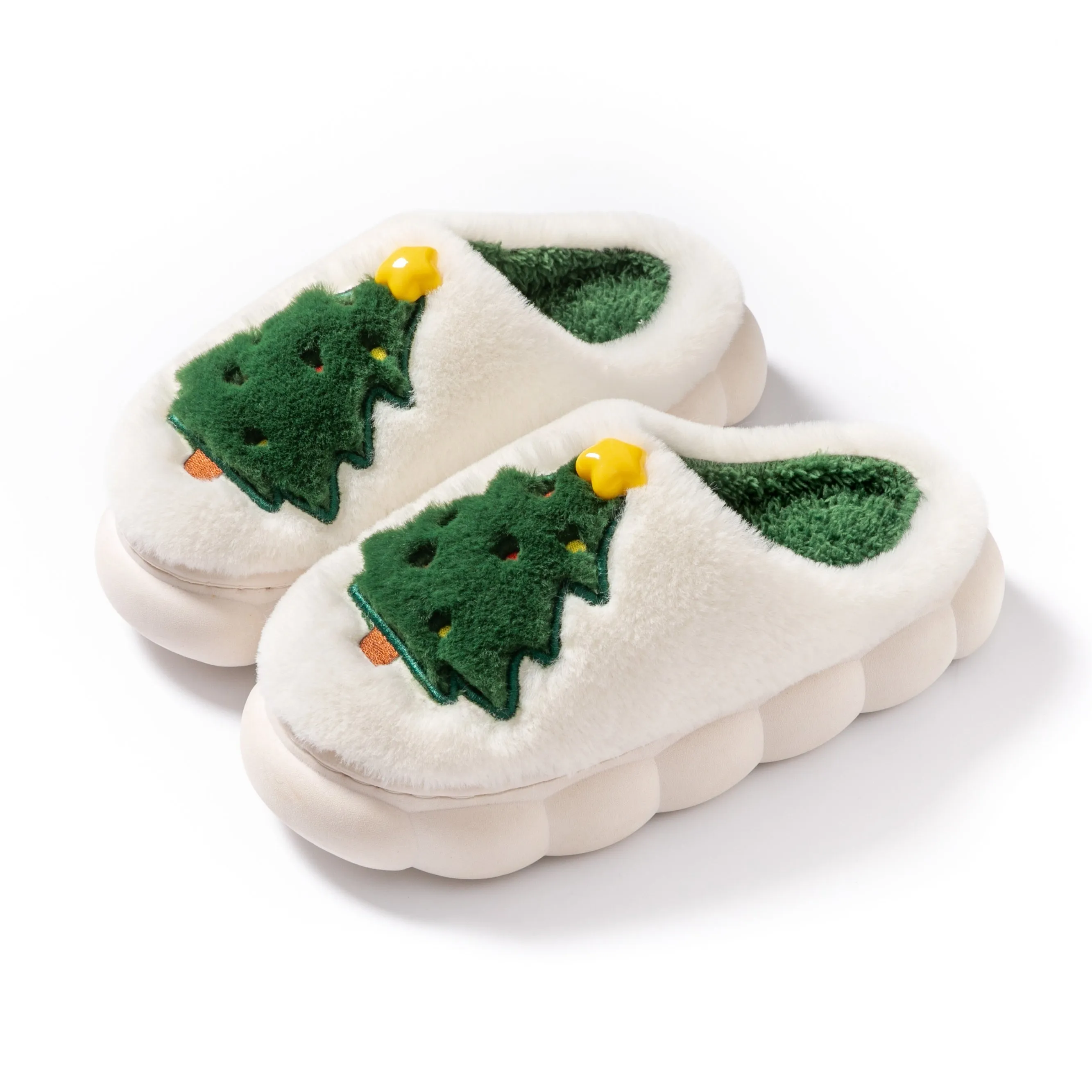 Christmas Cartoon Fluffy Home Slippers, Warm Soft Sole Bedroom Plush Lined Slippers, Non-slip Cozy Leisure Winter Christmas Slippers