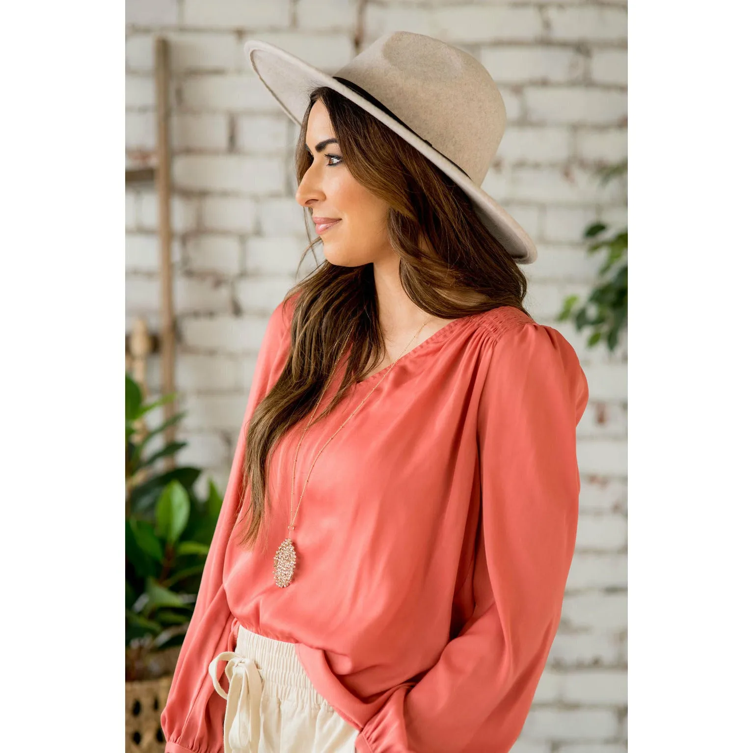 Classy Ruche Shoulder Button Sleeve Blouse