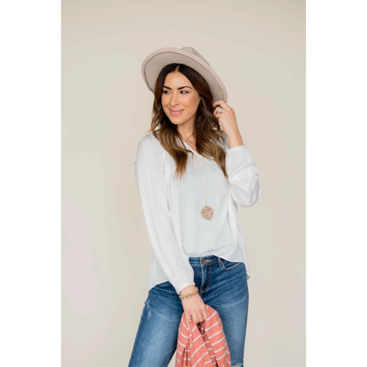 Classy Ruche Shoulder Button Sleeve Blouse