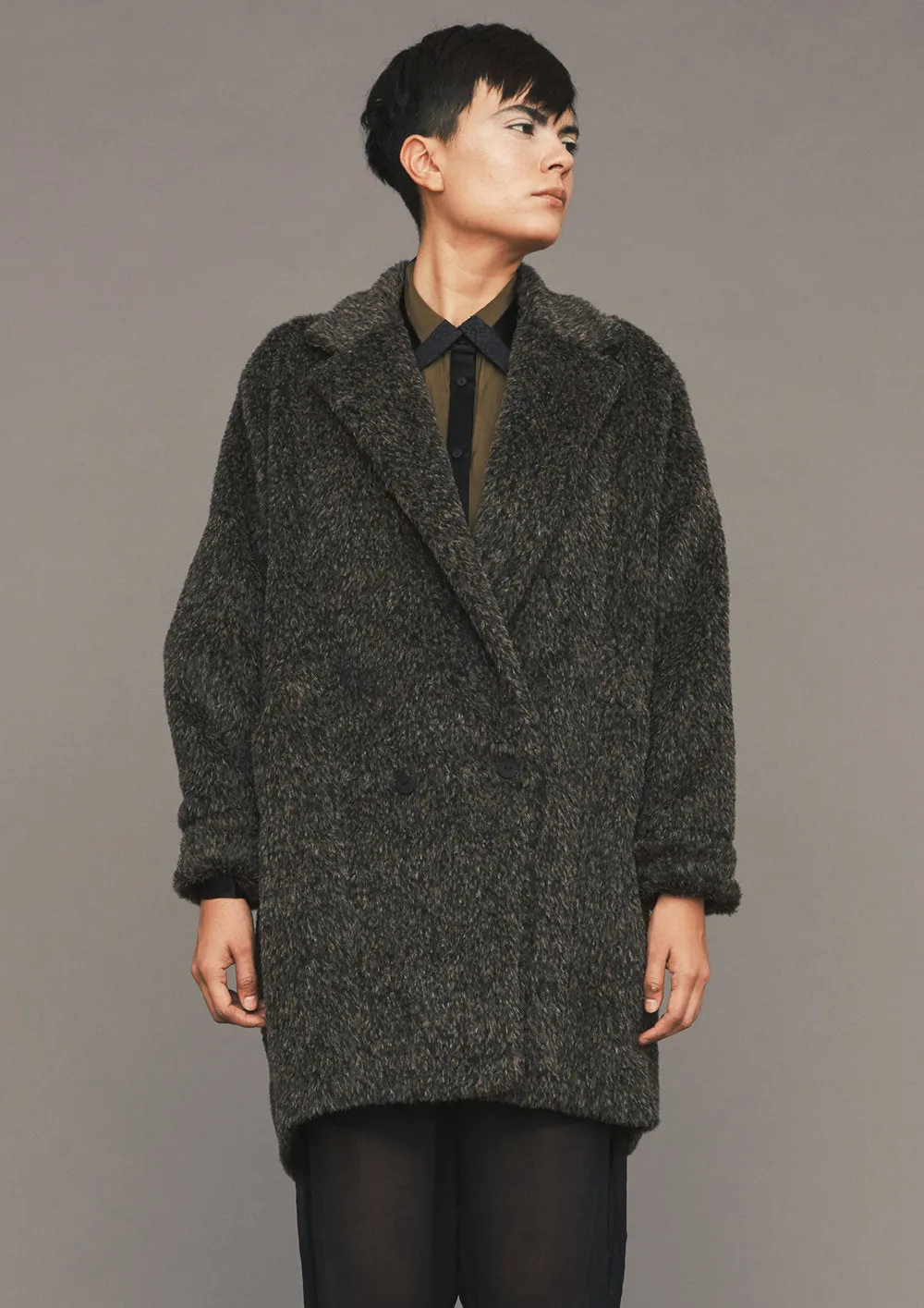 COAT - ALPACA SHAGGY brown/black