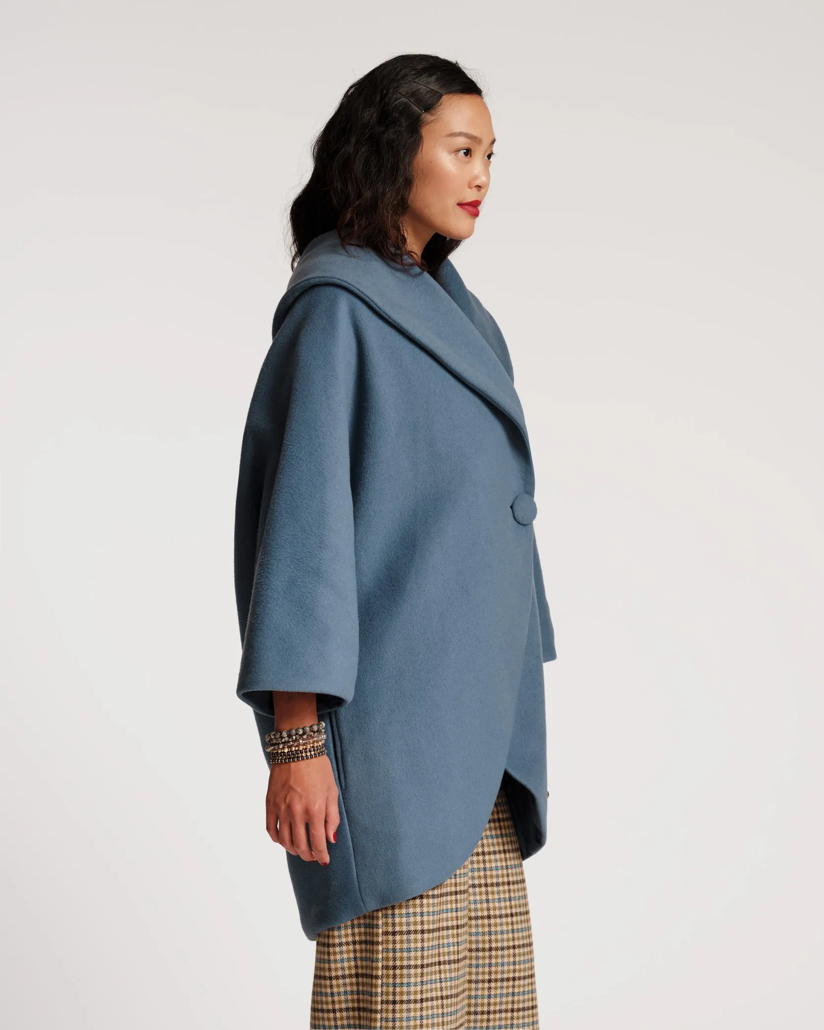 Cocoon Shawl Collar Wool Coat Blue