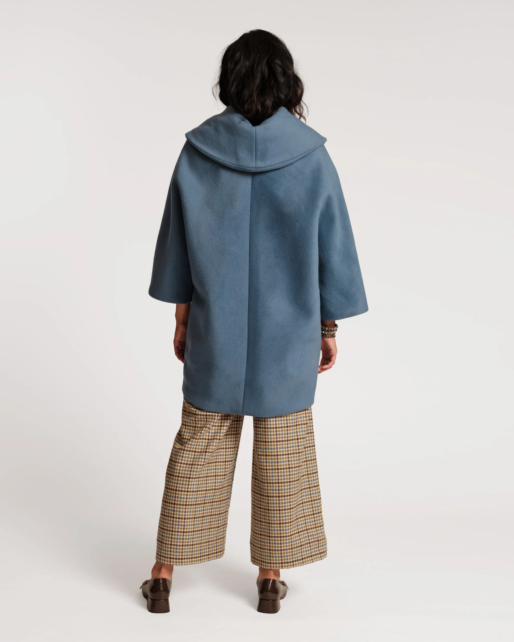 Cocoon Shawl Collar Wool Coat Blue