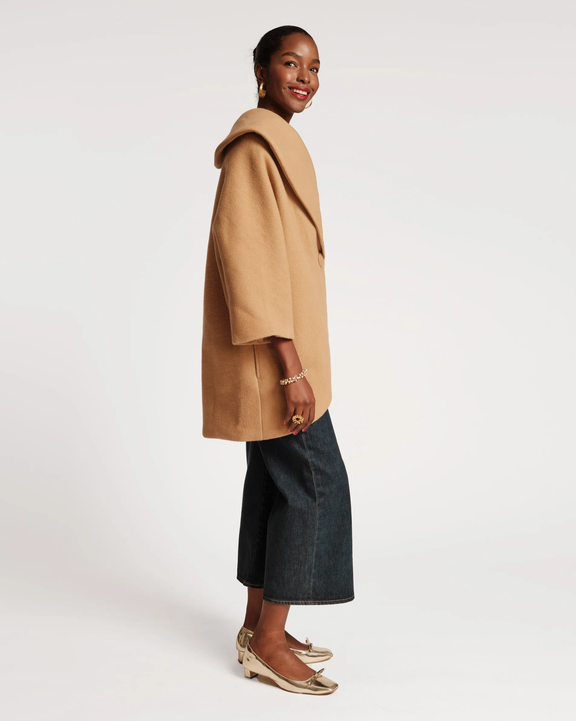 Cocoon Shawl Collar Wool Coat Camel