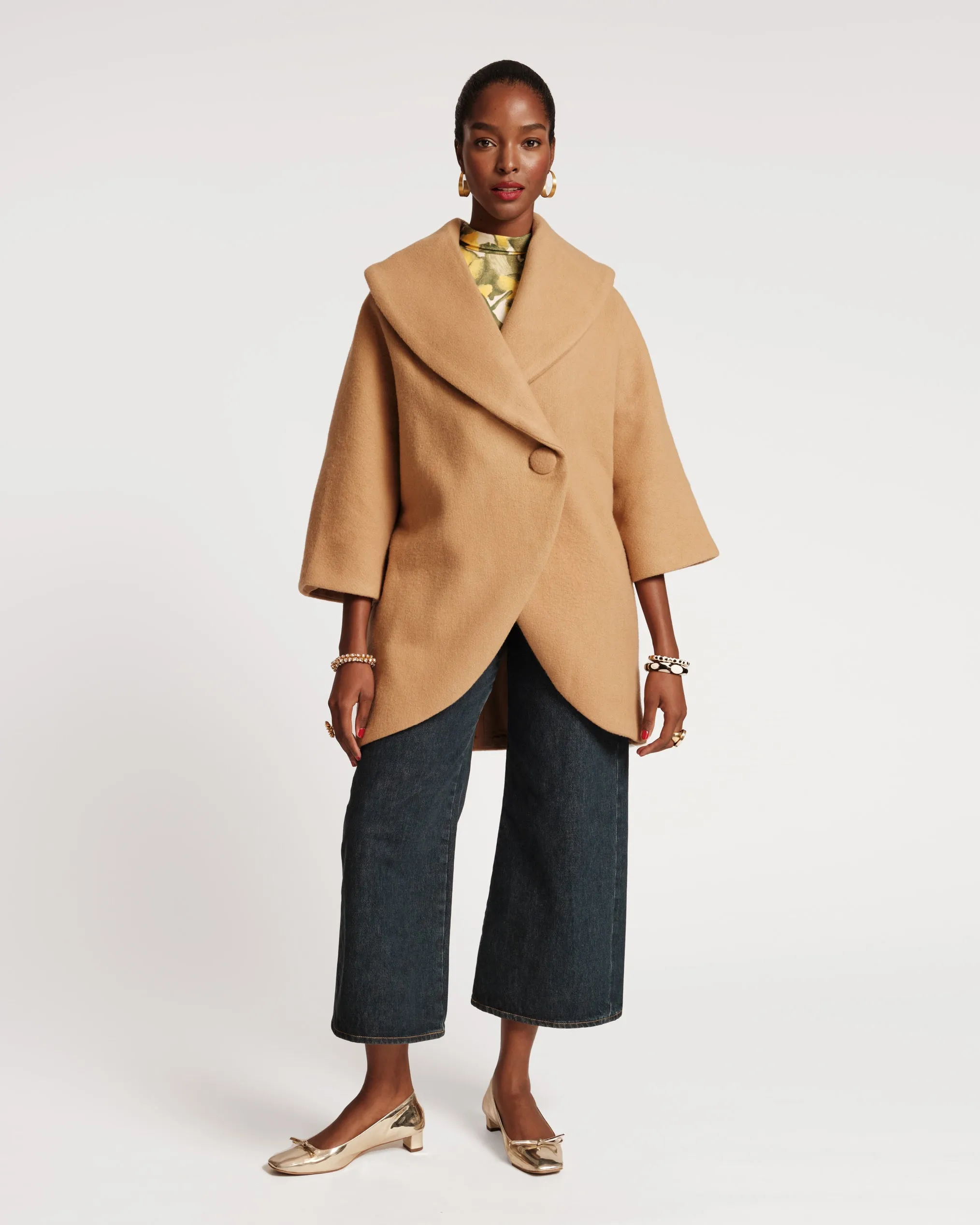 Cocoon Shawl Collar Wool Coat Camel