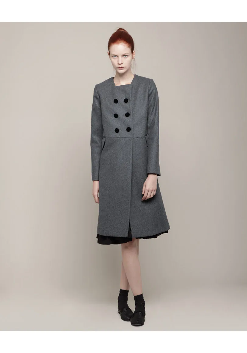 Collarless Wool Coat