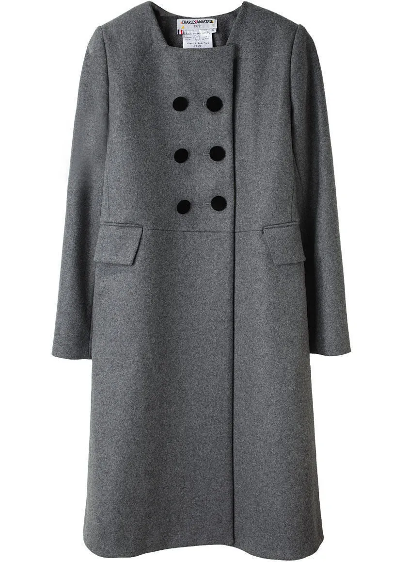 Collarless Wool Coat