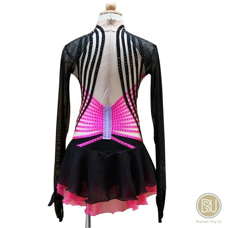 Competition Skating Dress, Dramatic Theme Black & Red Long Sleeves