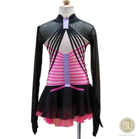 Competition Skating Dress, Dramatic Theme Black & Red Long Sleeves