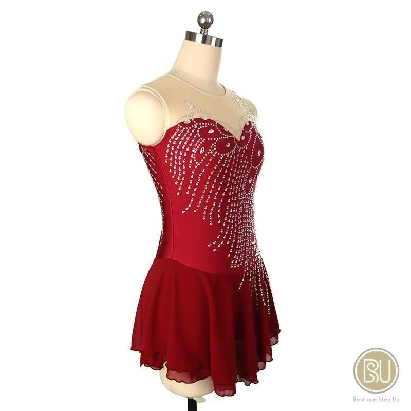 Competition Skating Dress Sleeveless With Feather Like Crystals