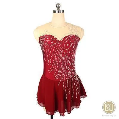 Competition Skating Dress Sleeveless With Feather Like Crystals