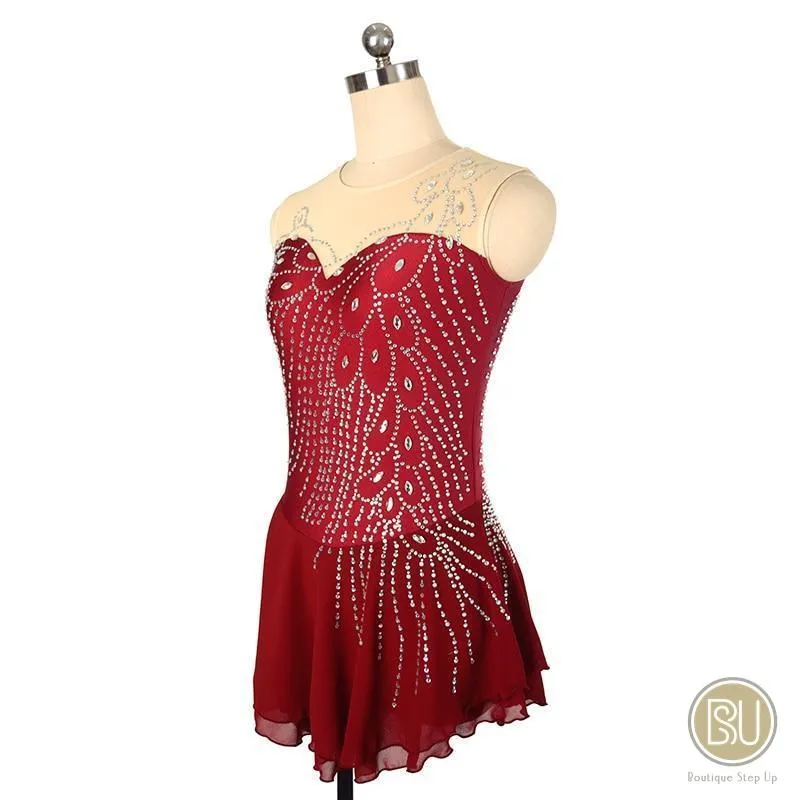 Competition Skating Dress Sleeveless With Feather Like Crystals