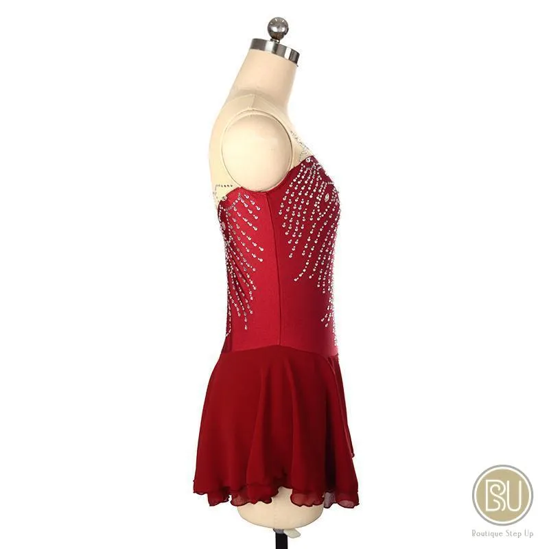 Competition Skating Dress Sleeveless With Feather Like Crystals