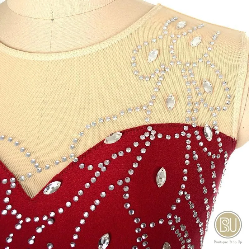 Competition Skating Dress Sleeveless With Feather Like Crystals