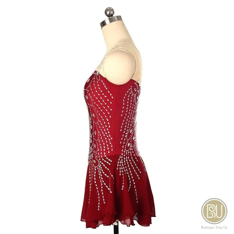 Competition Skating Dress Sleeveless With Feather Like Crystals