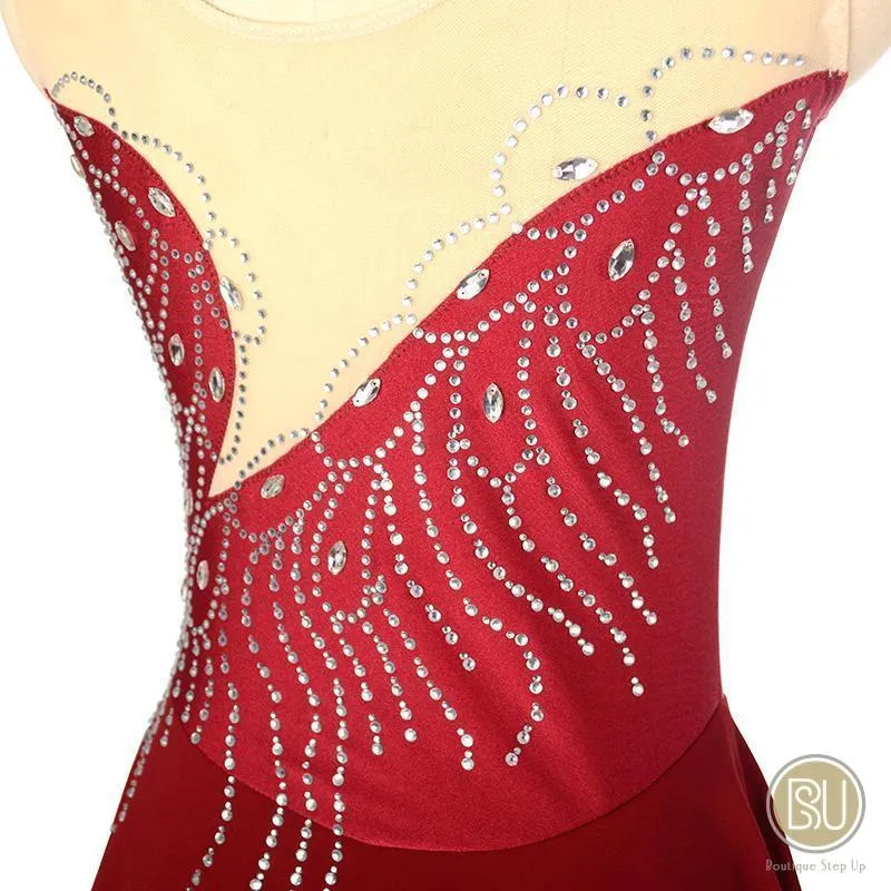 Competition Skating Dress Sleeveless With Feather Like Crystals