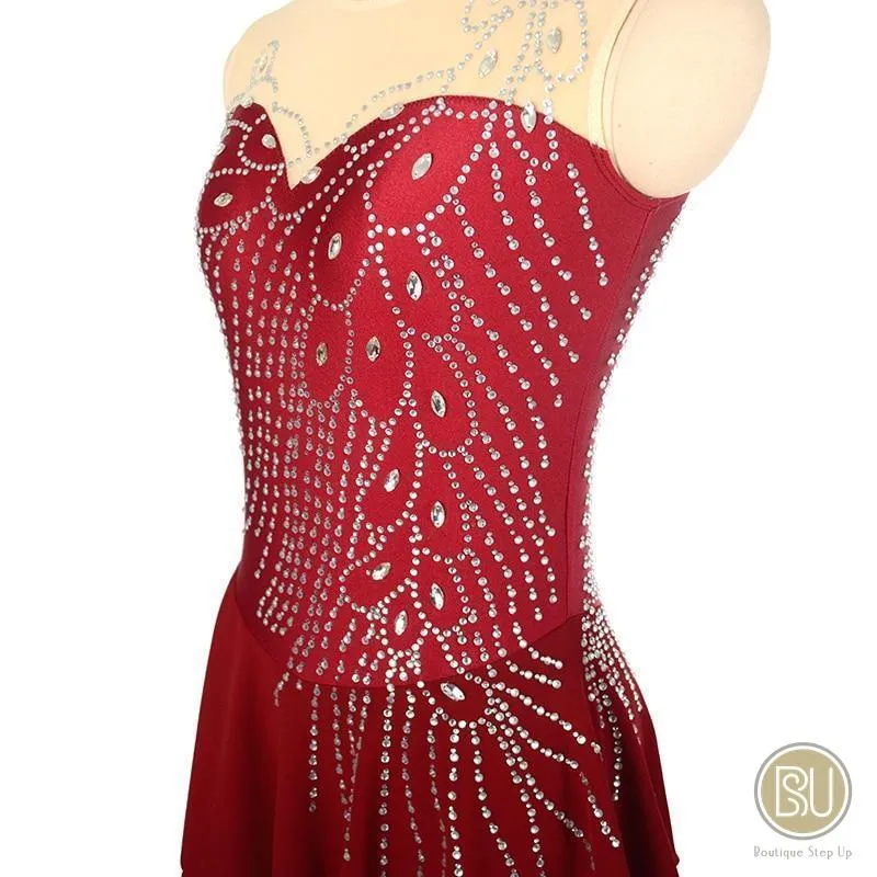 Competition Skating Dress Sleeveless With Feather Like Crystals