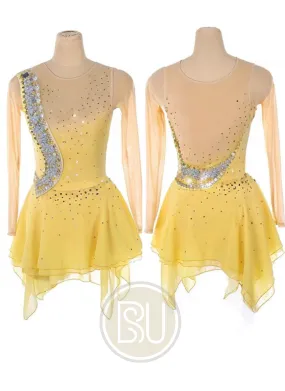 Competition Skating Dress Yellow & Gold  BSU010623 12-14 & Small