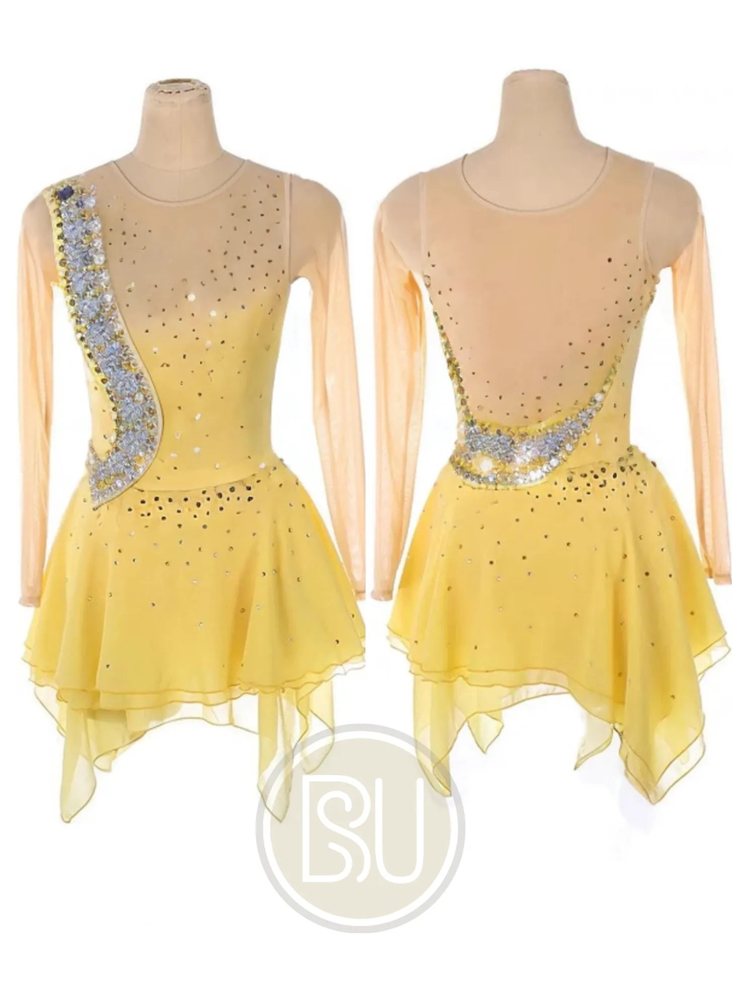 Competition Skating Dress Yellow & Gold  BSU010623 12-14 & Small