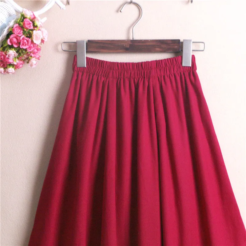 Cotton and linen half skirt, literary burgundy skirt,midi skirt  3578