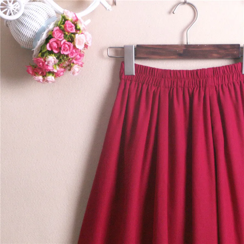 Cotton and linen half skirt, literary burgundy skirt,midi skirt  3578