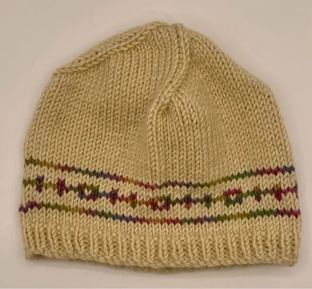 Cream Acrylic Fair Isle Knit Beanie