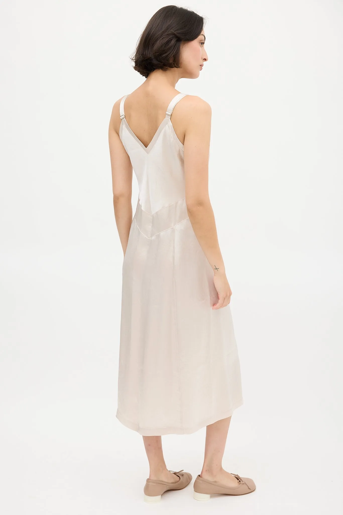 Cream Satin V-Neck Slip Dress