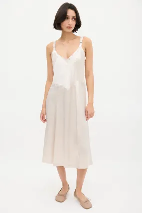 Cream Satin V-Neck Slip Dress