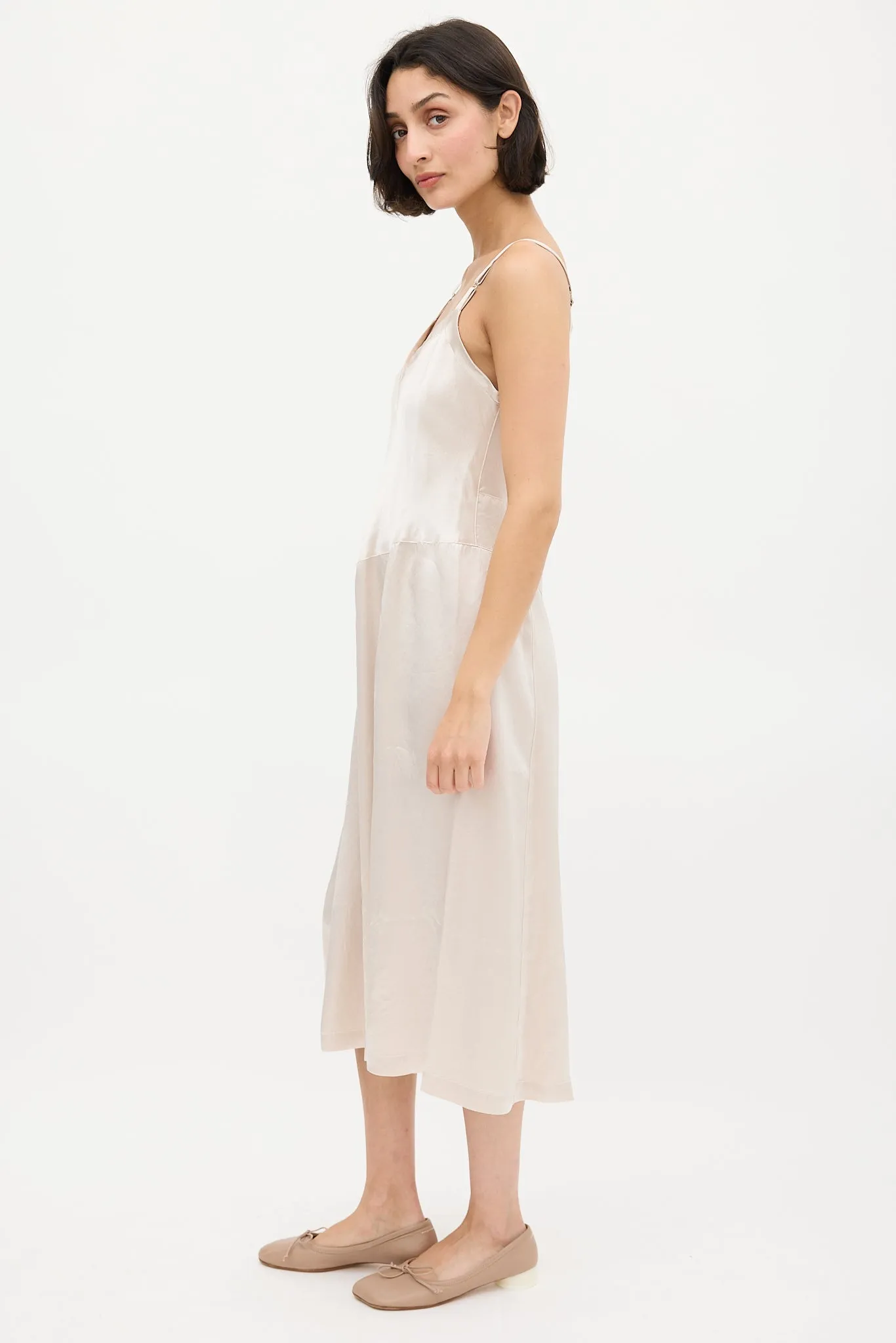 Cream Satin V-Neck Slip Dress