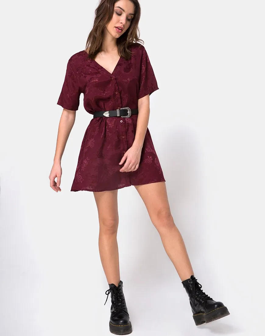 Crosena Swing Dress in Satin Burgundy Rose