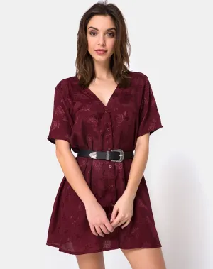 Crosena Swing Dress in Satin Burgundy Rose