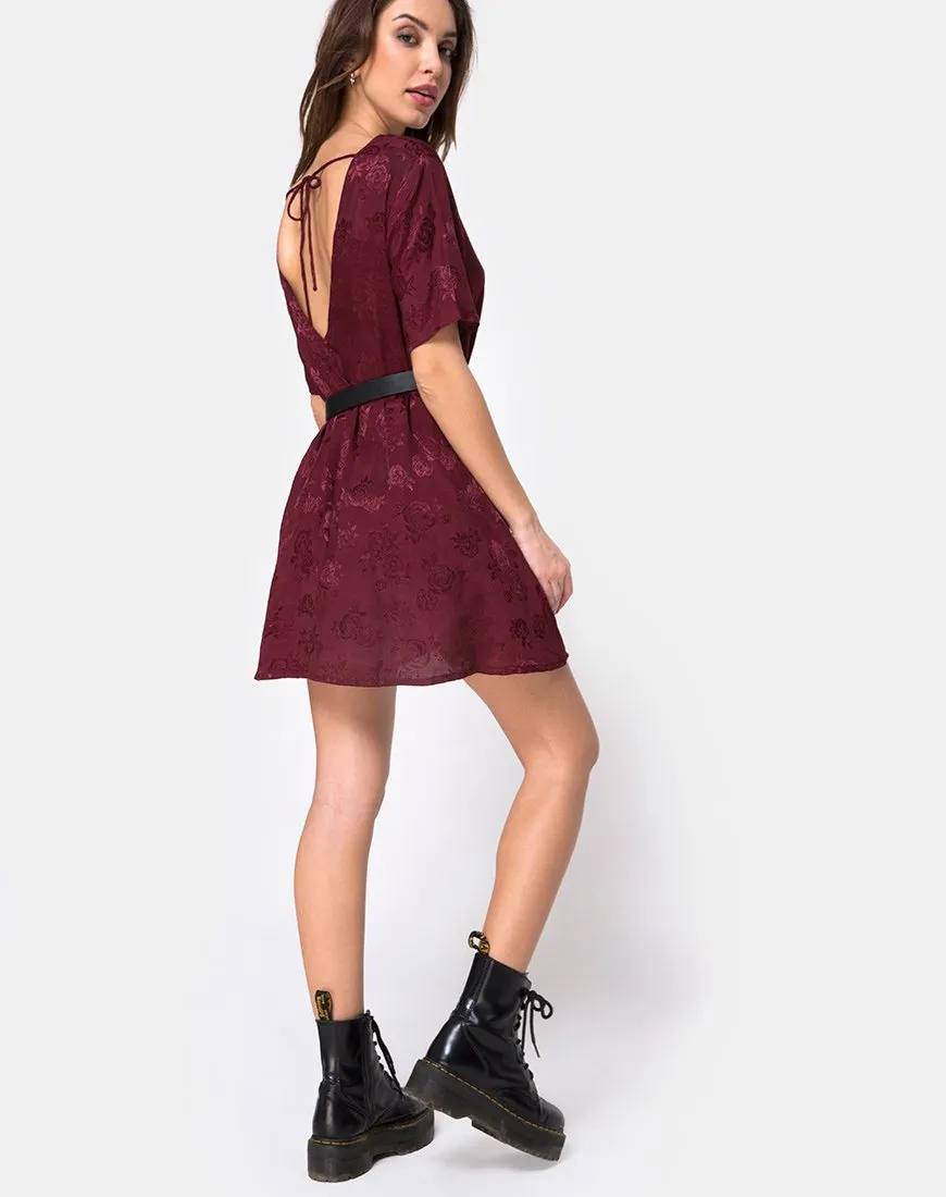 Crosena Swing Dress in Satin Burgundy Rose