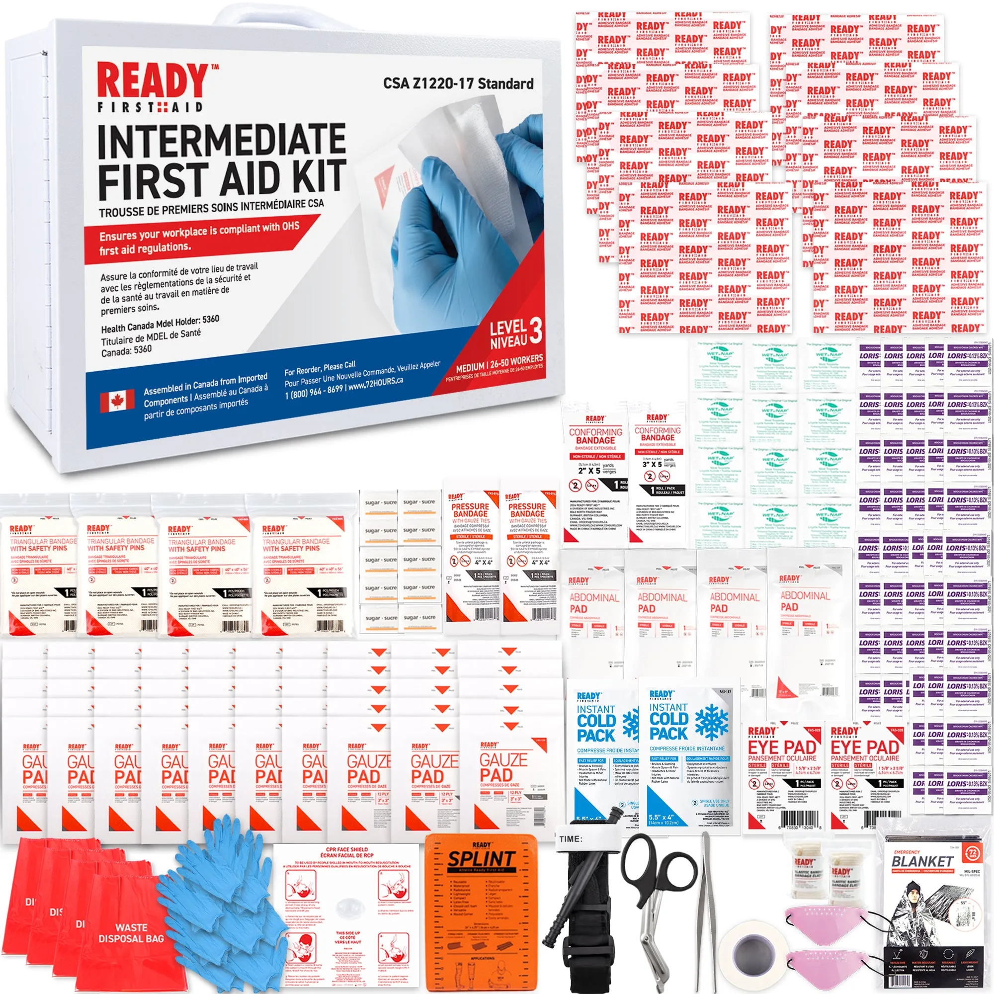 CSA (Z1220-17) Type 3 Intermediate First Aid Kit Medium (26-50 Workers) with Metal Cabinet