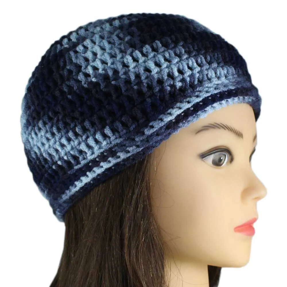 Dark and Light Blue Crochet Beanie Hat Small/Medium - JMCH29SM