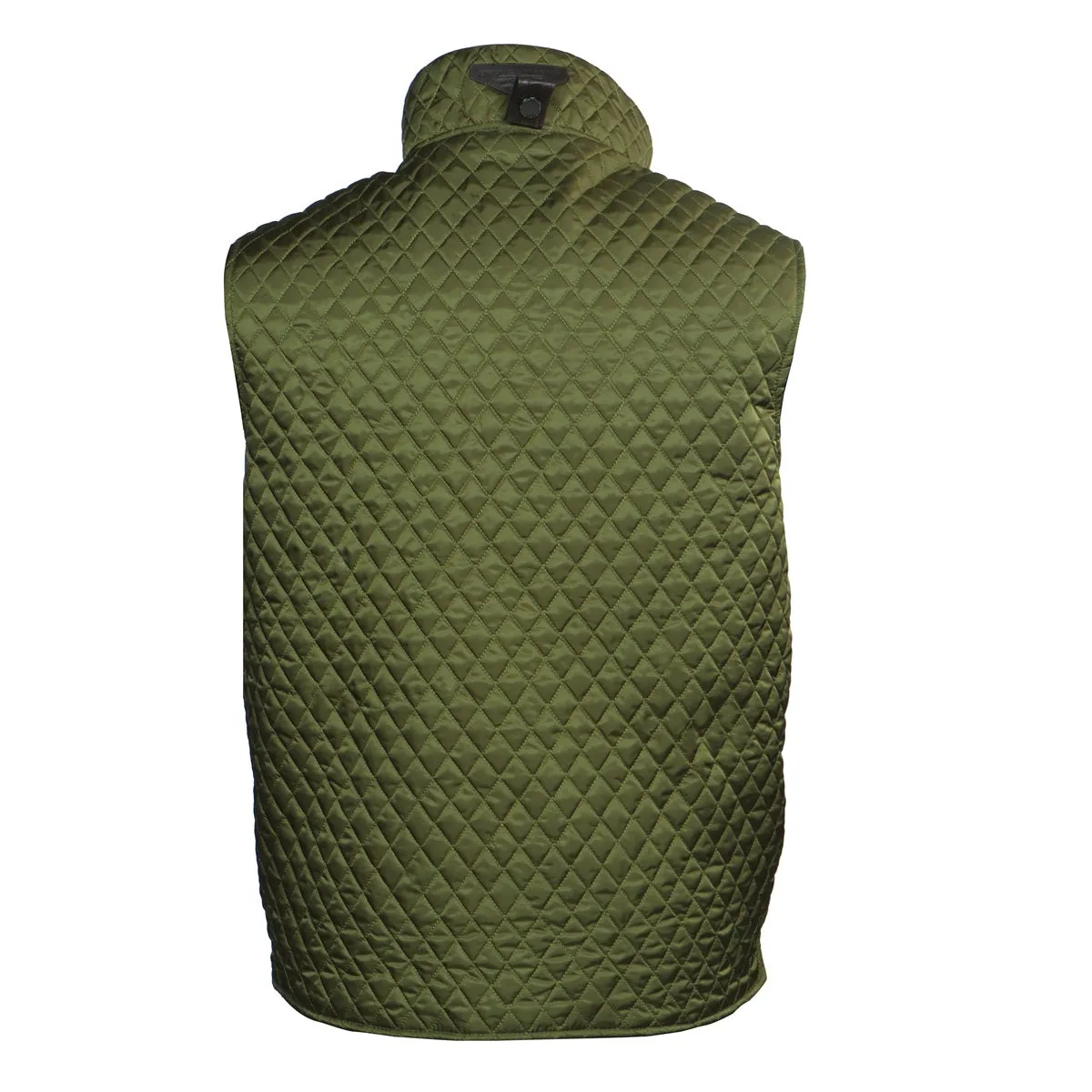 Diamond Stitched Green Puffer Vest With Black Leather Trims Collar & Pockets by Brune & Bareskin