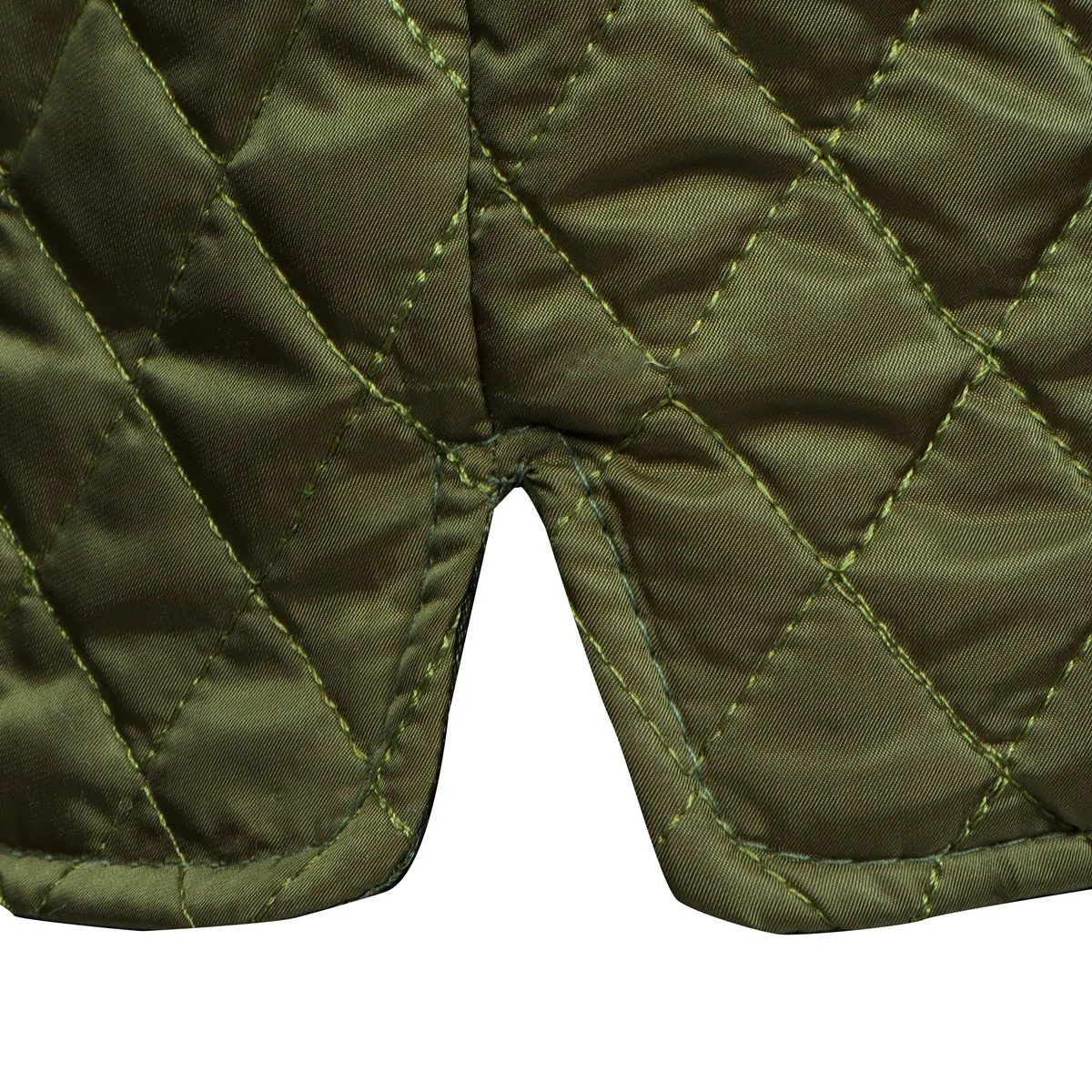 Diamond Stitched Green Puffer Vest With Black Leather Trims Collar & Pockets by Brune & Bareskin